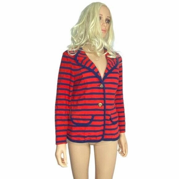 CABI Au Revoir Yacht Club Nautical Knit Blazer M Red Blue Stripe - Picture 2 of 12